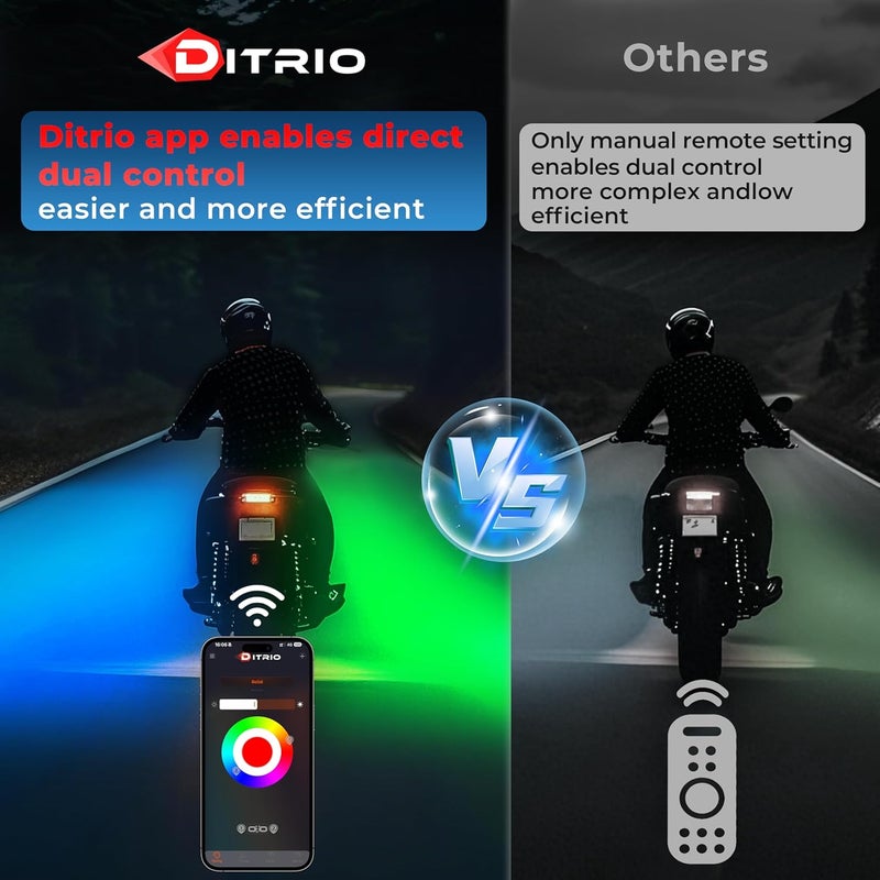 DITRIO 8PCS 5 Sides Full Angle RGB Motorcycle LED Underglow Kit with APP and 2 Remote Control,Brake Light Bright Waterproof Music Mode Easy Install Underglow Lights, Fit for Most Motorcycles Scooter - Image 5